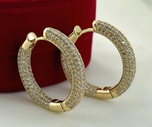Deluxe Ohrringe Creolen Zirkonia 585er Gelbgold 14K vergoldet 28mm Geschenkk - Bild 1 von 6