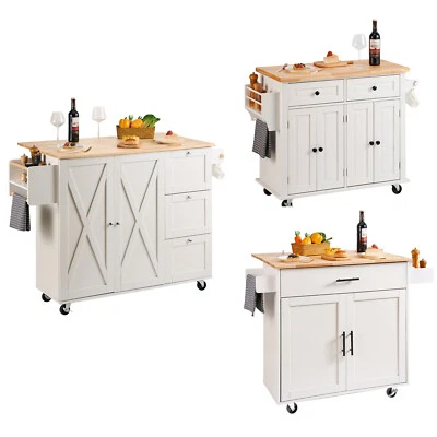Drop-Leaf Kitchen Island Trolley Cart Wood Storage Cabinet w/ Drawers/Rack - Image 1 of 2