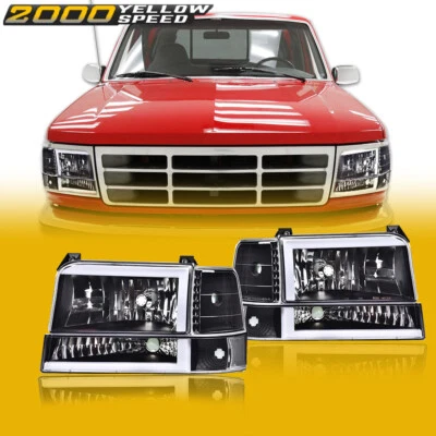 6PCS FIT FOR 92-96 FORD F150-F350 DUAL LED DRL HEADLIGHT BUMPER LAMP BLACK/CLEAR Foto 1 de 4