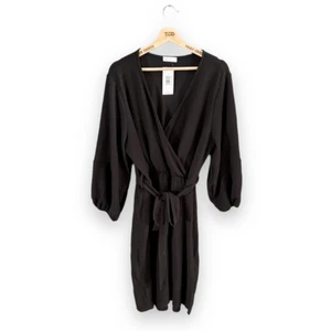 BNWT New Ladies Black V Neck Belted Long Sleeved Stretch Dress Size 20 - Picture 1 of 4