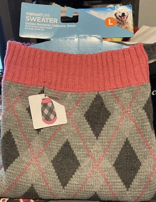 Dog Sweater-Vibrant Life Knit Pink/Gray Argyle Warm Dog Sweater----Large NWT - Image 1 of 2