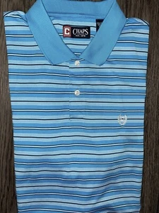 Mens Chaps Polyester Short Sleeve Blue Striped Polo Shirt Size XL - EUC - Picture 1 of 2