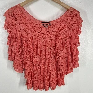 Ario A Häkel Rüschen Top Koralle Rosa Lagenlook Ärmellos Bluse S/M Boho Minimal - Bild 1 von 8