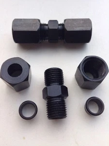 5/16" High Pressure 5,000 Psi Black Steel Compression Union- 2 Pcs - Picture 1 of 2