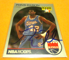 PERVIS ELLISON 1990-91 HOOPS NBA SIGNED RC CARD #257 SAC KINGS LOUISVILLE