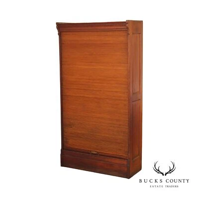 Antiguo archivador de boticario u oficina de correos con tapa enrollable de roble Globe Foto 1 de 4