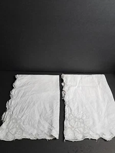 Set Of 2 Cotton Hand Made Lace Tea Towels Doilies Cottage Core Farmhouse Prairie - Picture 1 of 3