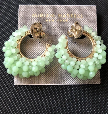 Miriam Haskell Gold Tone Hoop Earrings With Sage Green Bead Detailing NWT - Image 1 of 4
