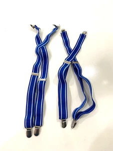 2 Pair of Kid Suspenders Blue and White Unisex - Picture 1 of 4