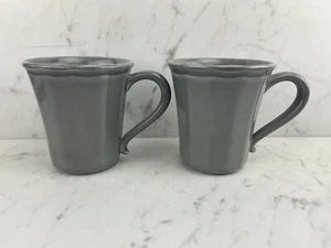 Set of 2 Retired Pottery Barn Charlotte Gray Grey Mugs Cups Made in Portugal - Picture 1 of 19