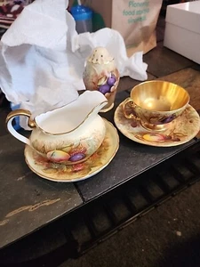 RARO LOTTO 3💥 Tazza da tè e piattino Aynsley Frutteto Oro Inglese Bone China Eng - Foto 1 di 13