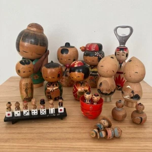 KOKESHI Creative Jpanese Vintage Wooden Doll set of 15 Lot Japan 1 - Picture 1 of 20