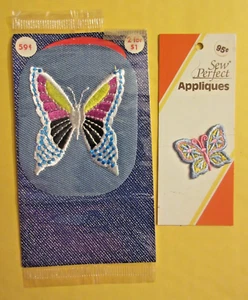 Vintage Sew & Iron On Butterfly Patch lot of 2 NEW NIP Hippie Denim Boho - Picture 1 of 3