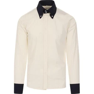 MADCAP MENS MOD 60s 2-TONE Gangster Collar SHIRT OFF WHITE MC518 Casino - Picture 1 of 3