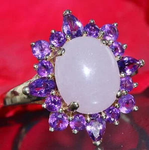 14k yellow gold ring 6.15ct natural lavender Jadeite jade amethyst 5.1g size 10 - Picture 1 of 12