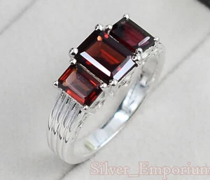 Anillo de compromiso de plata de ley 925 octágono natural corte granate piedras preciosas para ella - Imagen 1 de 11
