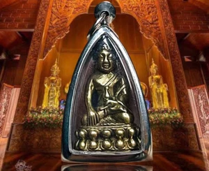 Phra Kring Pawares Statue Stainless Case Pendant Talisman Thai Buddha Amulet - Picture 1 of 3