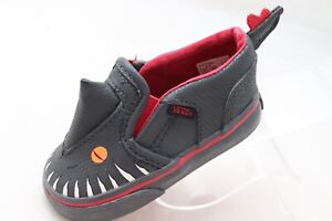 Vans Slip-On V Dragon Boy's Toddler Size 4 Gray Red Leather 3D Shoes RARE!!!