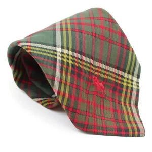 VTG Polo Ralph Lauren Green/Red/Yellow Tartan Plaid Pony Rayon Tie USA Flaws - Picture 1 of 8