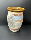 Sevierville Art Pottery Tennessee 4.5” Jar Vase Tree Landscape Blue Rust Sunset