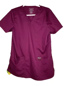 Cherokee Workwear Scrub Top 2-way Stretch Women's XL Pullover Short Sleeve Wine - Picture 1 of 9