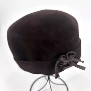 Vintage Women's Rabbit Hair Lace Felt Pillbox Hat Cap Chocolate Brown One Size - Picture 1 of 9