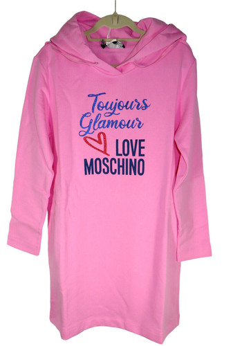 Love Moschino abito donna rosa manica lunga con cappuccio e tasche taglia 8