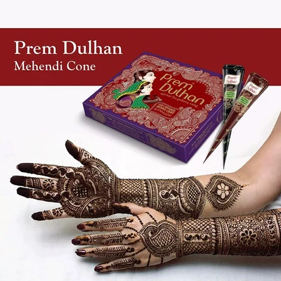12 Prem Dulhan Temporary Tattoo Mehandi Herbal Henna Cones Body Art Kit SF - Image 1 of 4