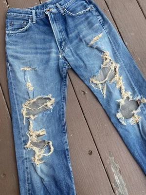 Jeans de mezclilla japoneses Edwin ribete aplastado desgastado 505xx 30x30 punk grunge Foto 1 de 4