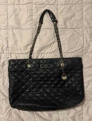 DKNY Black Quilted Nappa Leather Shoulder Bag Tote with Gold Hardware - Image 1 of 4