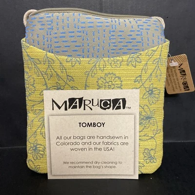 Bolso de Mano Maruca Tomboy Bandolera Tapiz Amarillo Azul CO EE. UU. Boho 6" x 7" Nuevo con Etiquetas Foto 1 de 4