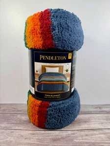 NWT Pendleton Serape Stripe Blue Blanket Plush Manta Twin 66” x 92” GIF NIB - Picture 1 of 12