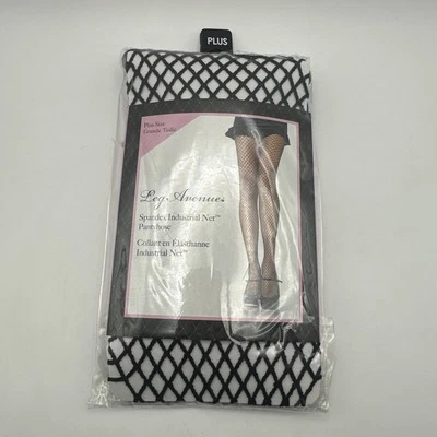 Black Fishnet Stockings Plus Size Leg Avenue Spandex Industrial Net NIP NWT - Image 1 of 4