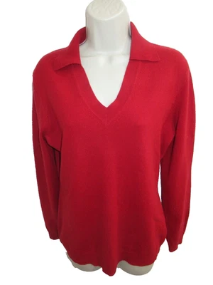 Suéter Neiman Marcus 100% Cachemira Rojo Cuello en V con Cuello Talla L Foto 1 de 3