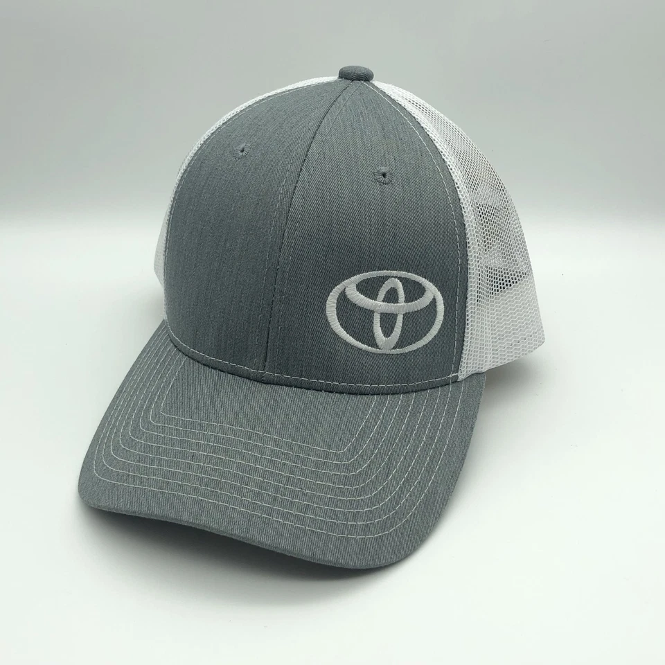 Toyota Hat Cap Trucker Snap Back Grey Denim Embroidered Logo White Mesh - Image 1 of 4