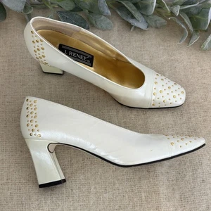 J Renee Chalet-Pumps weiß gold Nieten Damengröße 7,5 N schmal Kirche elegant - Bild 1 von 11