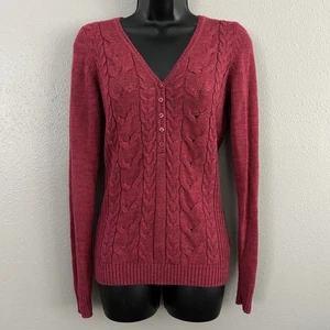 The Limited Red Wool Blend Cable Knit Henley Sweater Womens M Y2K Preppy Classic - Picture 1 of 10