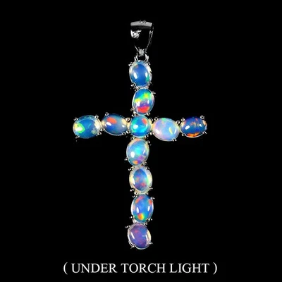 Colgante de plata de ley 925 ovalado ópalo de fuego 5x4 mm cruz piedras preciosas naturales joyería Foto 1 de 4