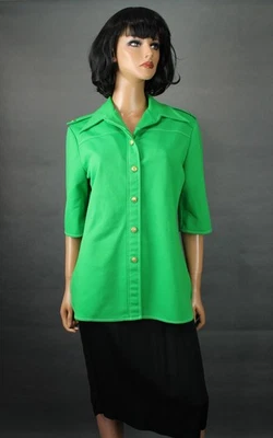 Camisa Vintage Años 70 Talla L Verde Lima Elástica Texturizada Poliéster Abotonada Top Foto 1 de 4