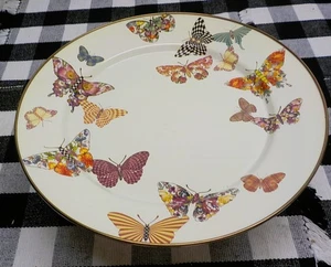 Pedestal de jardín de mariposa de metal esmaltado Mackenzie Childs soporte para pasteles hallazgo raro - Imagen 1 de 7