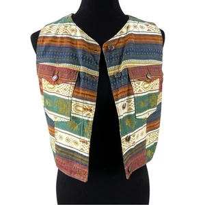Vintage GAP Southwest Tapestry Denim Jean Vest Size M Cropped Western - Picture 1 of 7