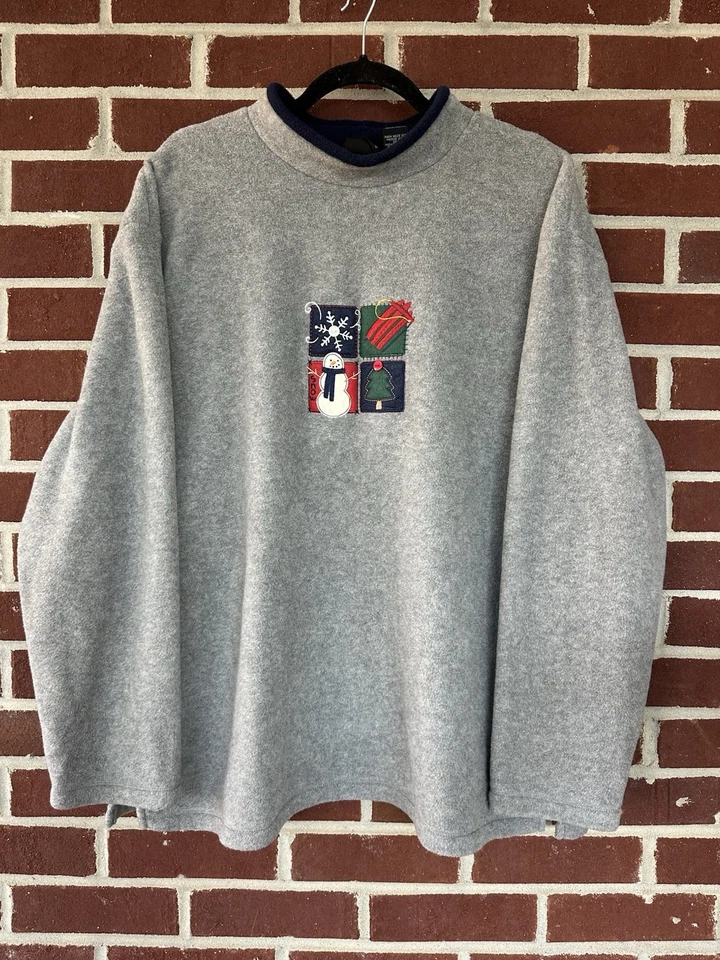 Moletom Croft And Barrow boneco de neve Natal padrão vintage cinza tamanho XL - Imagem 1 de 4