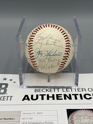 1976 Philadelphia Phillies Team Signed National League Baseball Beckett LOA  - Image 1 of 4