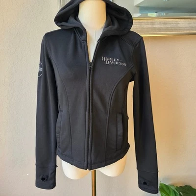 Harley Davidson Women's Black Full Zip Hoodie Lightweight Motorcycle Jacket XS - Image 1 of 4