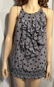 DAMEN GROSS SCHWARZ WEISS GESTREIFT GEPUNKTET GEFÜTTERT RÜSCHE VORNE GERAFFT TAILLE TOP - Bild 1 von 7