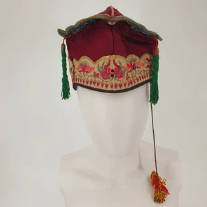 Antique Vintage Chinese Hand Embroidered Textile Fish Festival Child Cap Hat 20s - Picture 1 of 8