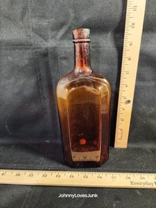 Vintage Amber Medicine Bottle Cork Top Great Shape Empty Primitive Decor - Imagen 1 de 2
