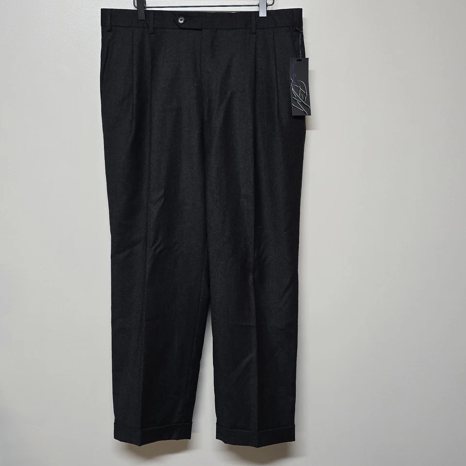 Enzo Mantovani Wool Cashmere Mens 36/30(28) Gray Dress Slacks Pleated Cuffed NWT - Image 1 of 4