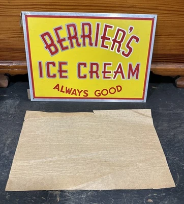 VINTAGE ORIGINAL Berrier’s ice Cream Sign “Always Good” From Virginia - Image 1 of 4