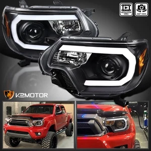 Fits 2012-2015 Toyota Tacoma Black LED Strip Projector Headlights Lamps 12-15 - Picture 1 of 12